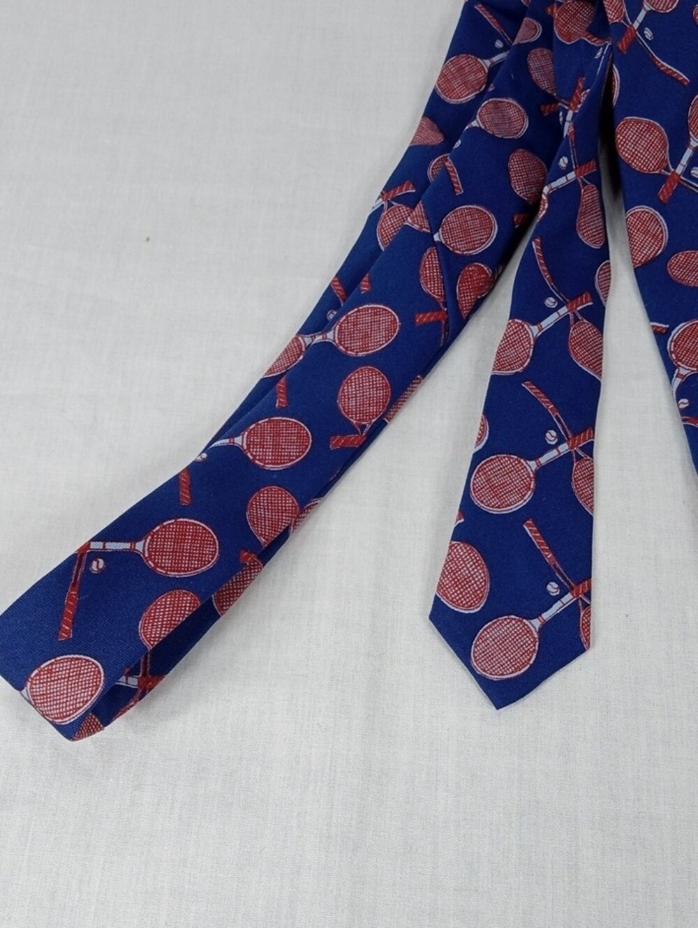 Navy Tie with Red Tennis Racket Motif - Picture 7 of 7
